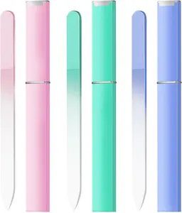 Glass Nail Files Double Side Polish Crystal Fingernail File with Case Manicure Salon Nail Care for Women Girls Pink Green Blue, 240 Grit, 3 Pack