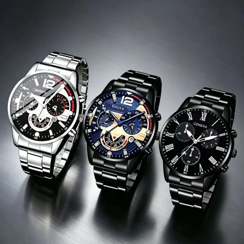 Men's Business Fashion Round Dial Quartz Watch, Fashion Watch Set for Party, Daily Decor, Trendy All-match & Exquisite Watch Set for Birthday Gift, Business Fashion Watches, Analog Watches, Fashionable Watches