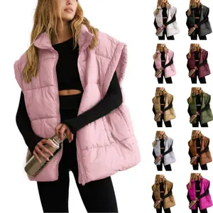 SCUSTY Women's Winter Oversized Puffer Vest Insulated Padded Flysleeve Lightweight Stand Collar Puffy Jackets Coat with Pockets Basic Casual Fitted Minimalist