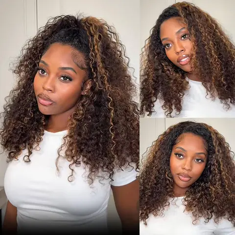 ISEE HAIR Wear Go 1B/30 Highlight Water Wave Half Wig Minimal Leave-Out & Invisible Hairline Glueless Human Hair Wigs Seamless Flip Over Wig Natural Look Beginner Friendly ,#TikTokShopFallDealsForYou