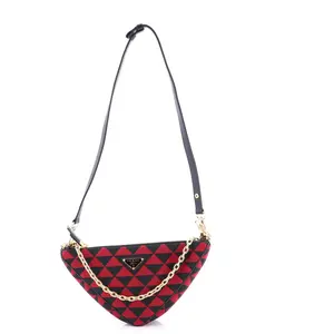 Pre-owned PRADA Leather, Jacquard Shoulder Bags Double Symbole Triangle Bag Leather and Jacquard Mini by Rebag