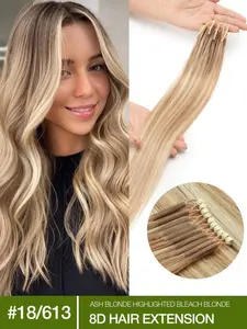Real Hair Micro Bead Headband Extensions, Straight Bleached Highlight, 50 Strands Nano Rings, Invisible Silicone Beads, Easy Install，Suitable for all occasions, perfect for parties, birthdays, performances, DIY Hair Style, essential for hair salons.