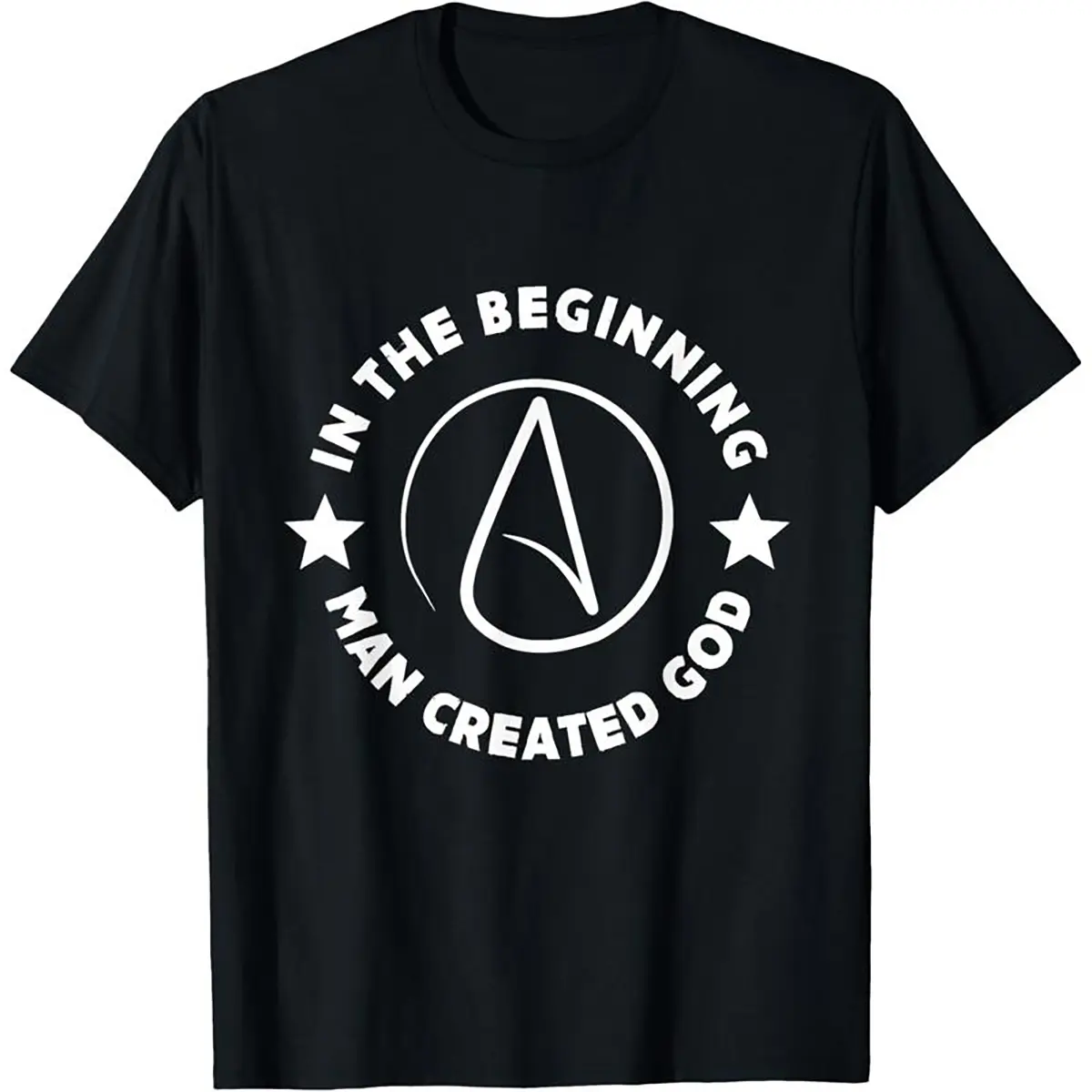 100% Cotton Short Sleeve Atheism Beginning Man Created God Atheist Anti-Religion T-Shirt Made In USA For Women For Men [180G 100% cotton, lightweight and breathable, soft and comfortable]