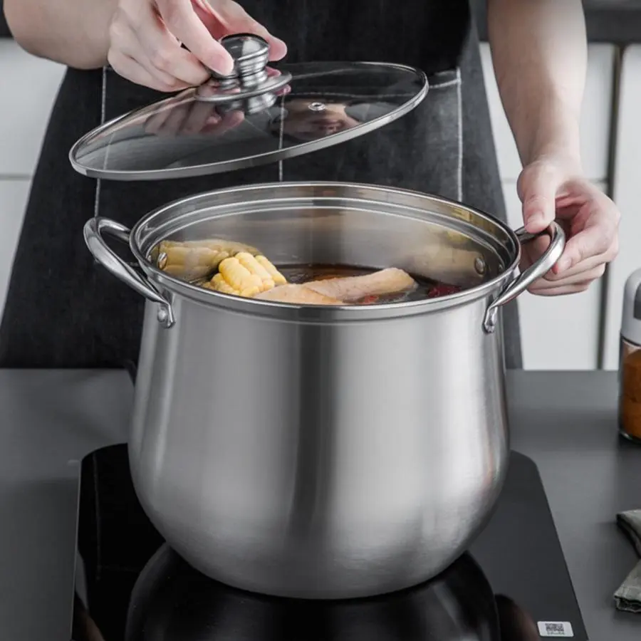 Stainless Steel Pot with Handle, All Stainless Steel, Simple Durable Kitchen Cooking Pot, Household Soup Pot, Kitchen Stockpot, Kitchen Cooking Pot for Home Use, Kitchen Cookware, Induction Pots Pans