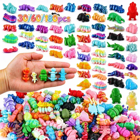 ZAVIROXEL 30pcs/60 pieces/180pcs 3D Printed Articulated Animal Ornaments - Tiny Jointed Figurines, Room Accessory, Bag Charm, Desktop/Micro Landscape Decor, Classroom Rewards, Any Occasion Party Favors, Collectibles