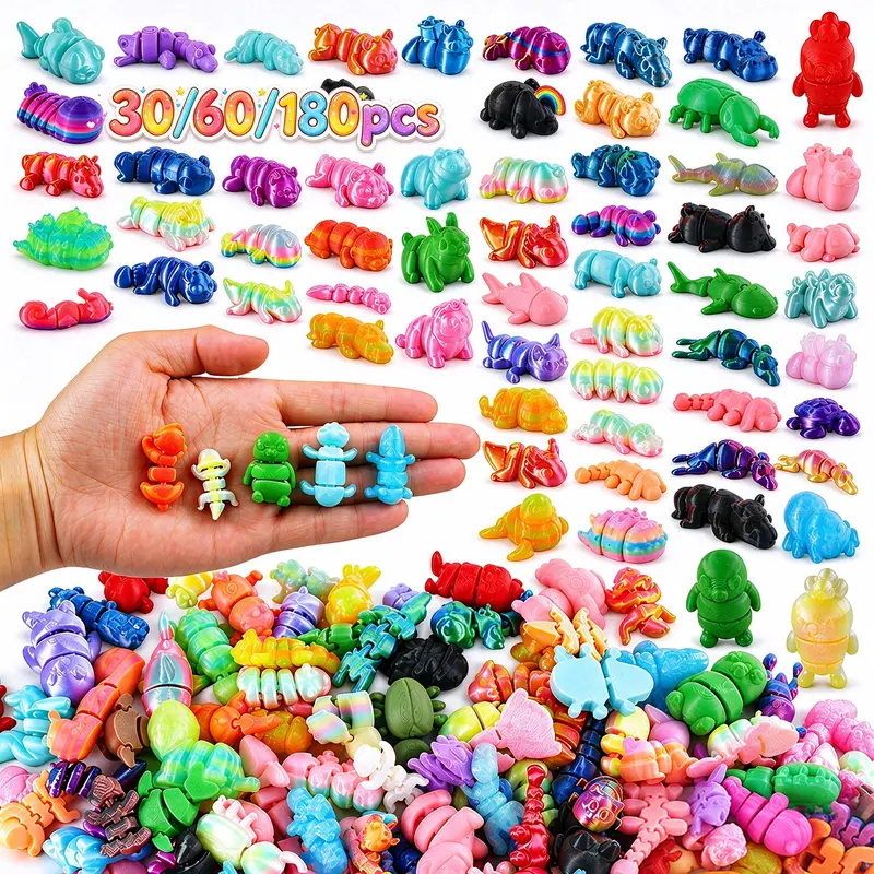 ZAVIROXEL 30pcs/60 pieces/180pcs 3D Printed Articulated Animal Ornaments - Tiny Jointed Figurines, Room Accessory, Bag Charm, Desktop/Micro Landscape Decor, Classroom Rewards, Any Occasion Party Favors, Collectibles