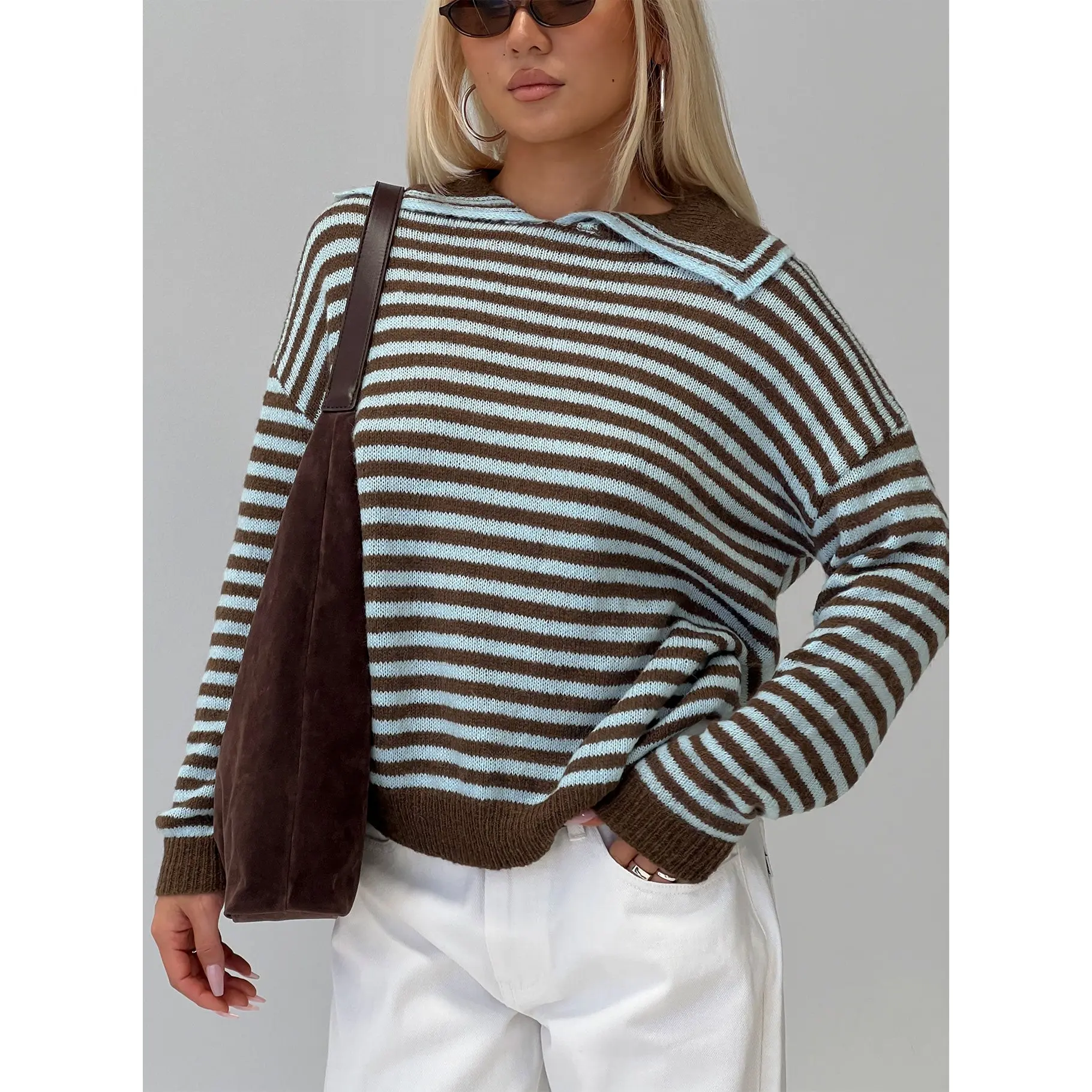 Moon Went Dark Collared Knit Sweater Stripe Moon Went Dark Collared Knit Sweater Stripe