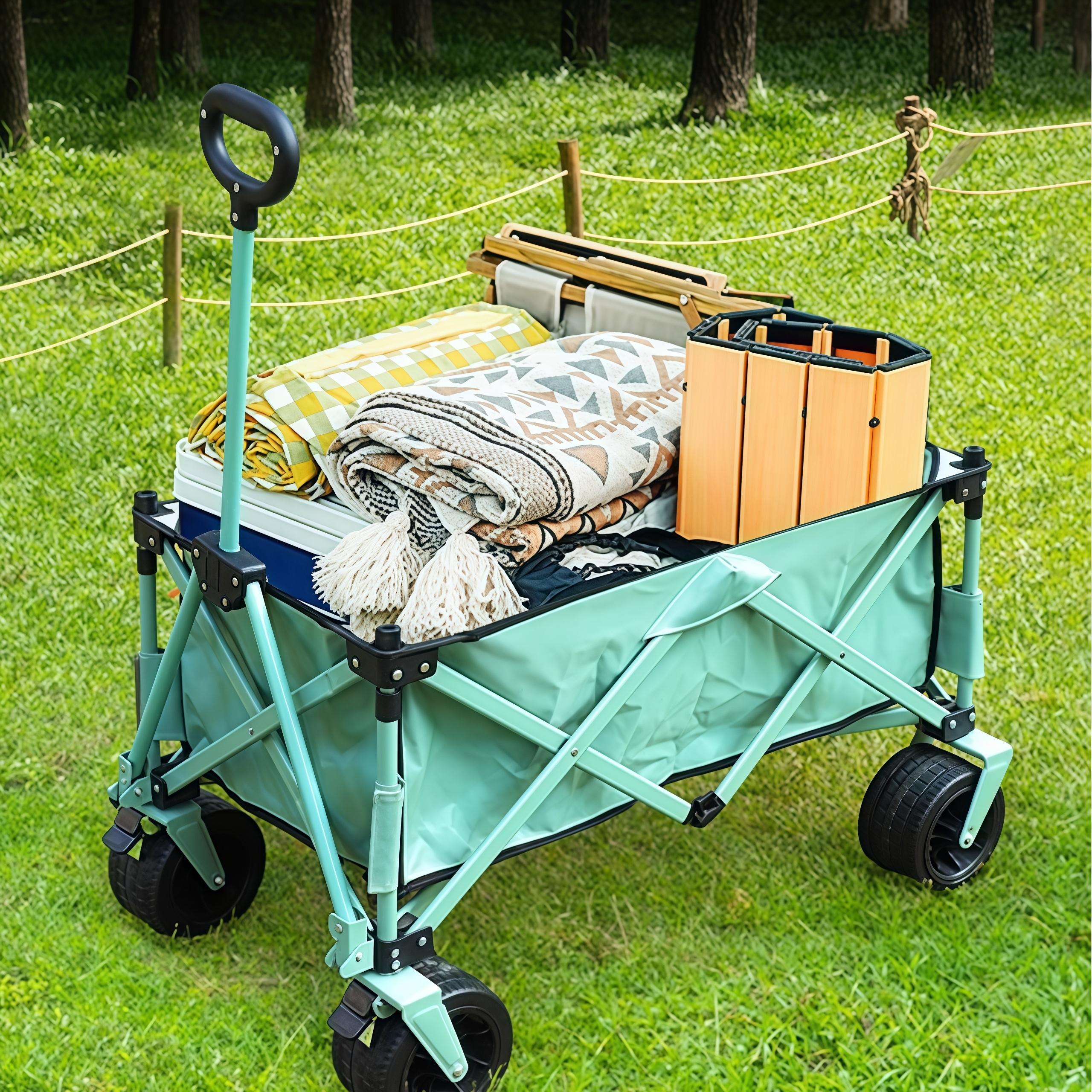 Extra Long Beach Cart with All Terrain Large Capacity Portable Utility,330lbs Capacity,Lightweight Portable Utility Folding Wagon Cart Foldable Utility Cart with Durable Steel Frame & Black Oxford Fabric for Shopping Camping Sports Garden