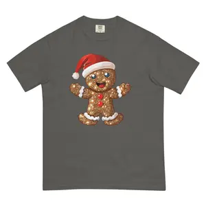 Faux Glitter Gingerbread Man Shirt  - Comfort Colors Shirt Unisex Apparel Relaxed Fit Printed In The USA Clothing Womenswear Casual Comfort Cotton Top Athletic Boho Chic