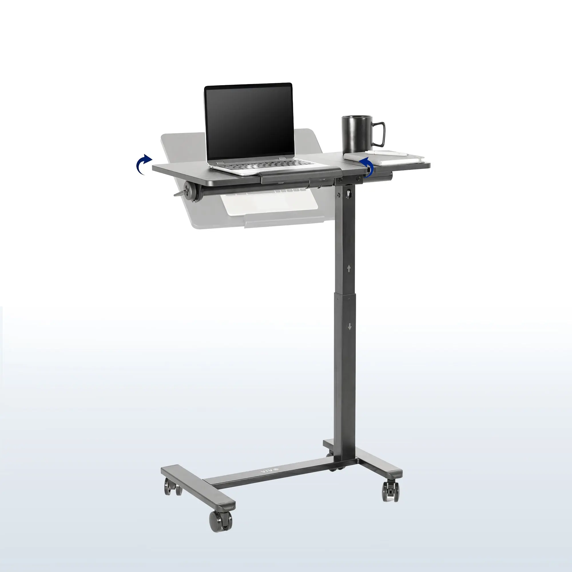Adjustable Height Mobile Tilting Laptop Cart, Computer Office Equipment Laptop Stand & Tray Accessory