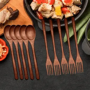 Wooden Spoons Forks Set Wood Dinner Utensil Set Easy To Clean Reusable Flatware Tableware Set Handmade Natural Cutlery Set Includes Wood Spoon Fork for Cooking Stirring Eating Kitchen Gadgets Kitchen Accessories Tableware 10Pcs