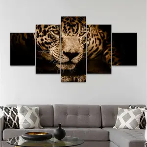 Jaguar Pattern Canvas Painting, Leopard Print Design, 5 Counts Modern Artistic Animal Art Poster, Wall Art Decoration for Home Living Room Bedroom Office, Ornaments
