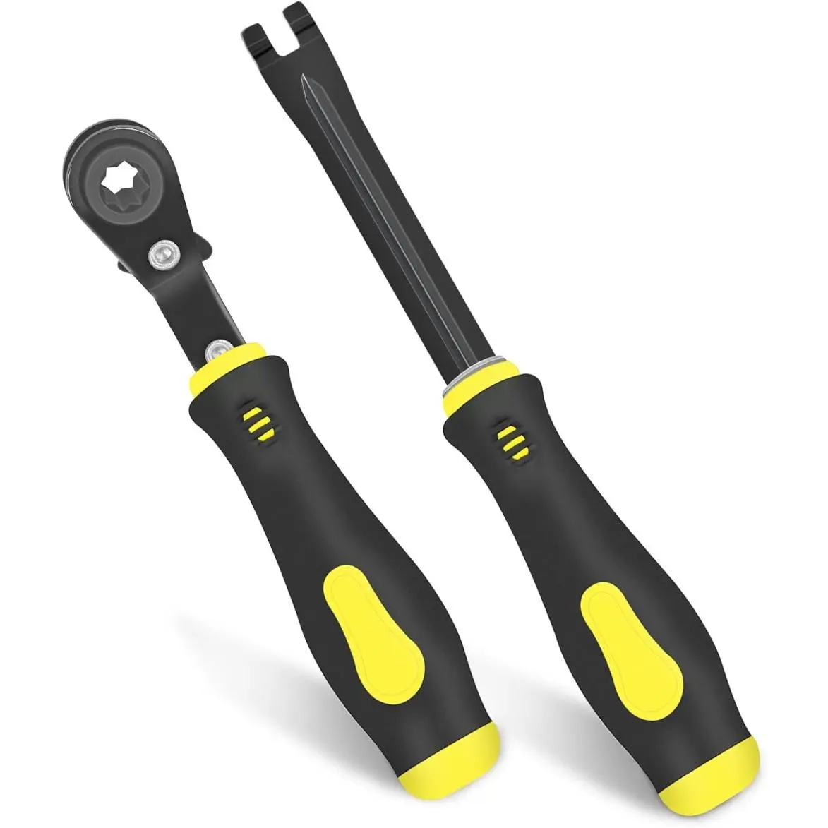 2 PCS Slack Adjuster Tool Set, Heavy-Duty Truck & Semi Brake Adjustment Kit with 5/16" Double Square Reversible Ratcheting Wrench, Fork End Release, Ergonomic Non-Slip Handles & Hands-Free Operation, High Strength & Hardness