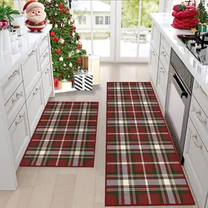 Kitchen Mats Set of 2, Scottish Christmas Plaid Design, Vintage American Creative Home Decor Rug, Soft Comfortable, Non-Slip Mat, Rug Sets