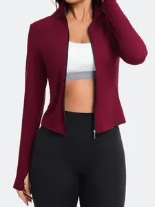 Cymebosilux  Womens Cropped Full Zip up Workout Jacket Slim Fit Running Athletic Gym Yoga Sports Jacket with Thumb Holes