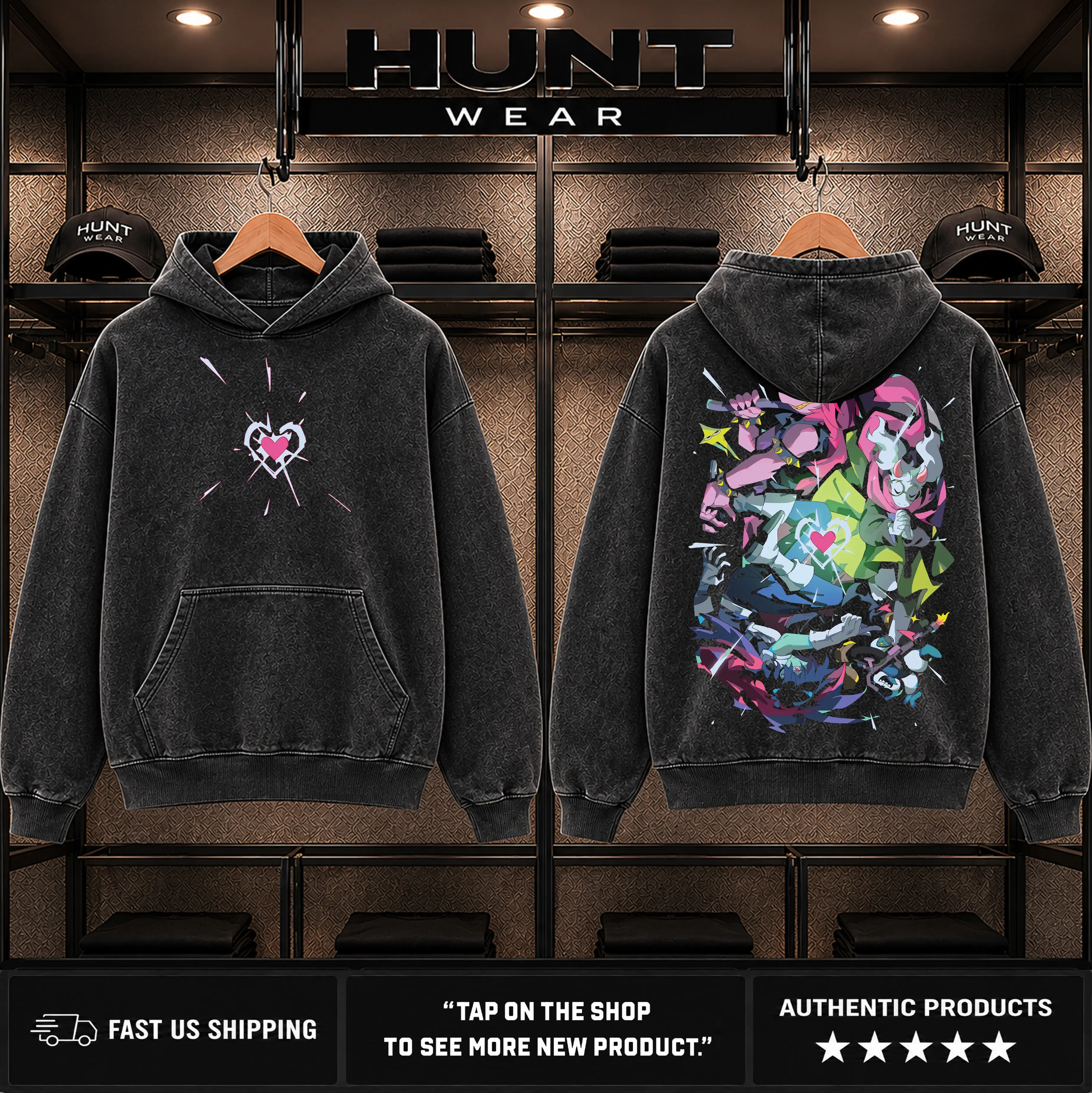 Deltarune Heroes Vintage Wash Hoodie, Indie RPG Gamer Graphic T-Shirt, Retro Acid Wash Sweatshirt, Dark World Fantasy Art, Magical Heart Soul Emblem Fan Gift, Unisex Streetwear Cotton Apparel