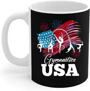 Gymnastics Mug Gymnastics Support Gymnast Team Patriotic American Flag Gift Coffee Mug 11oz