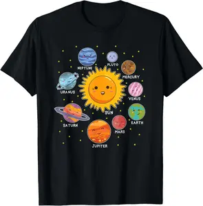 Solar System Space Planets for STEM Kids Boys Girls Toddlers Casual Short Sleeve Cotton T-Shirt