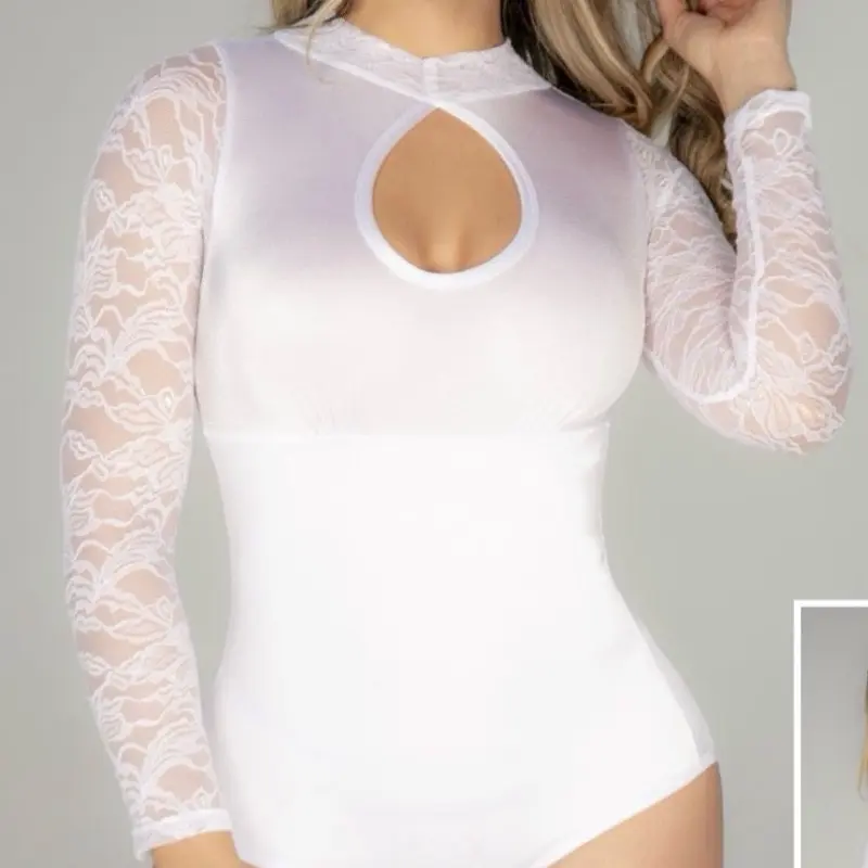 B101 Body Blanco Faja Interna with Lace Sleeves and Keyhole Design for Stylish Comfort