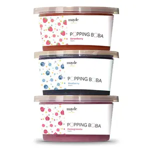 Mayde 3-Flavor Popping Boba Pearls Berry Blend Party Kit - Strawberry, Blueberry & Pomegranate for Smoothies, Cakes, and More - Drink, Beverage