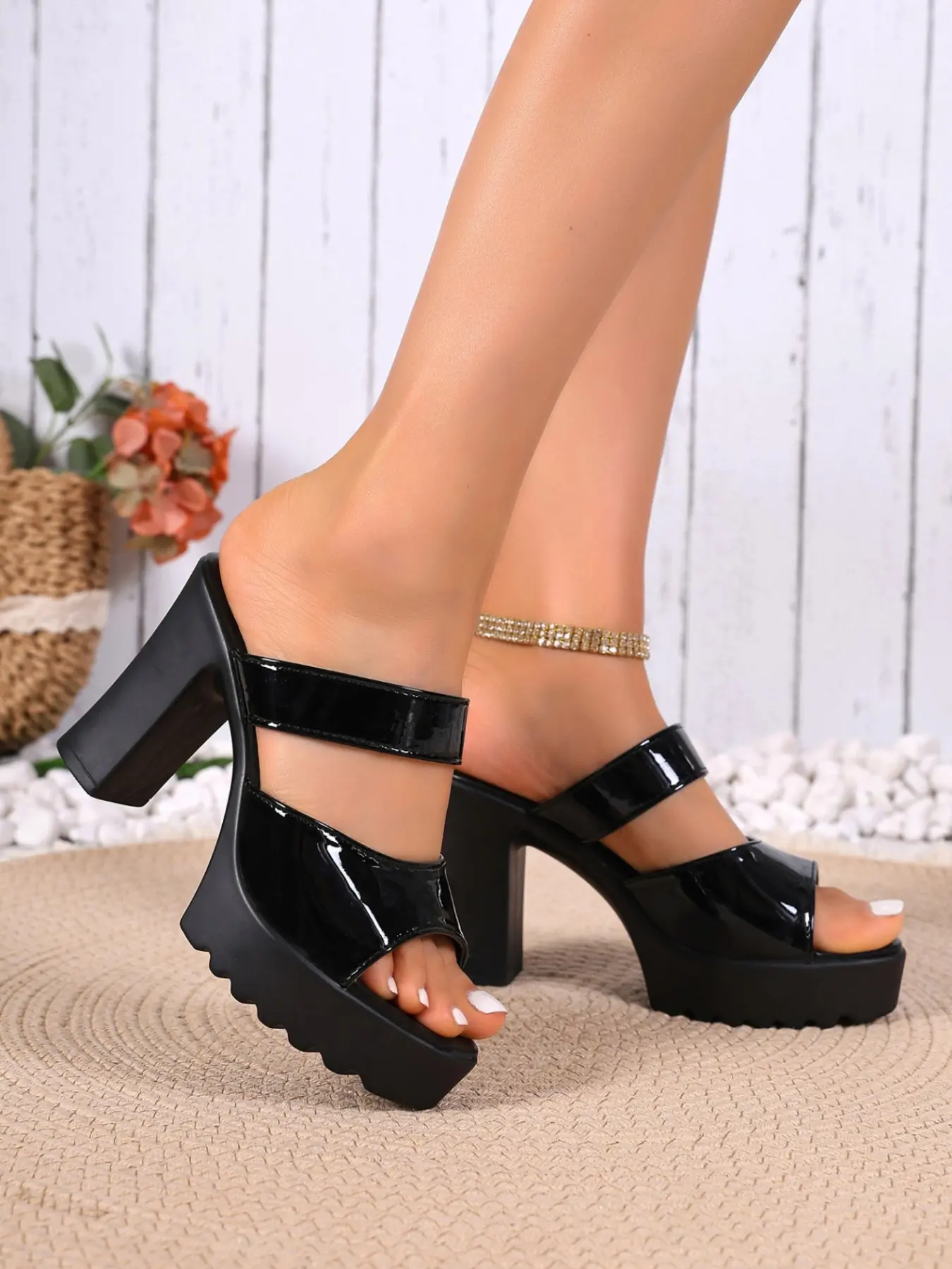 High Heel Chunky Sole Waterproof Platform Thick Bottom Wedge Fish Mouth ...