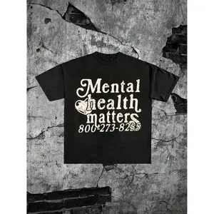 [Halloween cotton T-shirt] (220g Cotton T-Shirt) MENTAL HEALTH MATTERS Printed Short-Sleeved T-Shirt.Men's Summer Round Neck Short Sleeve T-Shirt, Fashion Printed T-Shirt