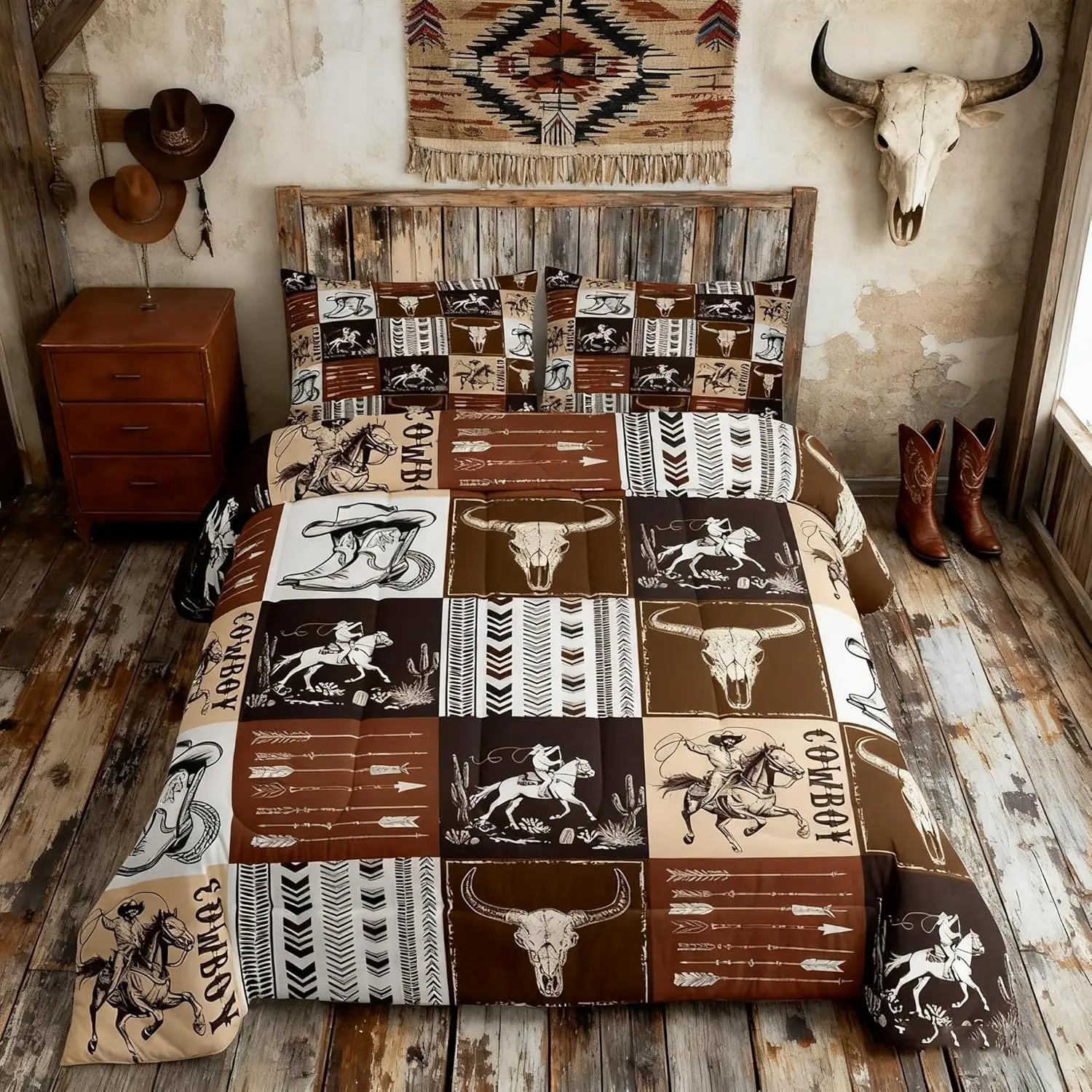 Feelyou Soft Breathable Digital Print Geometric Comforter Bed Set - Western Cowboy, Southwestern Aztec Themed All-Seasons Machine Wash Bedding (No Sheets, Queen Size Option; Aztec Duvets & Sets), All Over Print Duvets & Sets