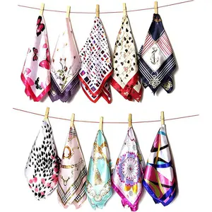 10PCS 19.7" x 19.7" Fashion Small Square Satin Scarf Printed Satin Neckerchief Multipurpose Neck Head Scarf Necktie Headband Hairband Wristband (Mix Color Random)