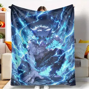 Boar Warrior Lightning Power Flannel Blanket Dynamic Anime Energy Print Ultra Soft Warm Cozy Throw for Bedroom Living Room Sofa Office Gift Decor tiktokshopspringglowup