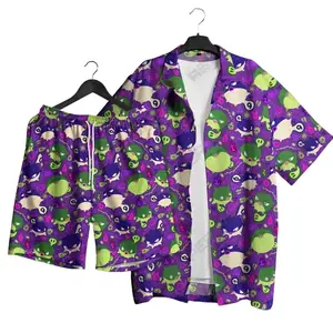 Qwilfish PKM Hawaiian Shirt Set – Tropical Button-Up Shirt, Summer Beach Short, Funny Unisex Vacation Outfit, Family Matching for All Ages,  Shirt Gift