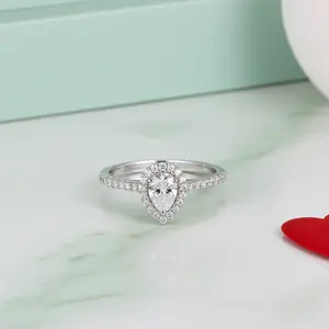 King Of Bling's1.72ct Cubic Zirconia White Silver Pear Cut Halo Wedding Womens Ring Size 7