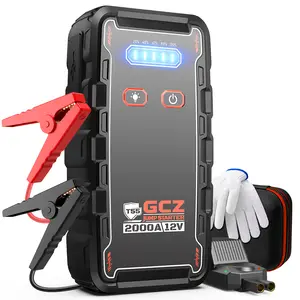 GCZ Car Jump Starter, 2000A Peak 12V Battery Jump Box Up to 6.5L Gas and 4.0L Diesel Engines, 12000mAh Portable Battery Booster Power Bank
