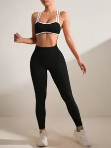 Women's Sports Set with Short Ribbed Sports Bra and High Waist Leggings, Breathable and Comfortable Activewear for Yoga and Gym, All-Season Women's Workout, Fitted Design Activewear, Workout Running Outfits