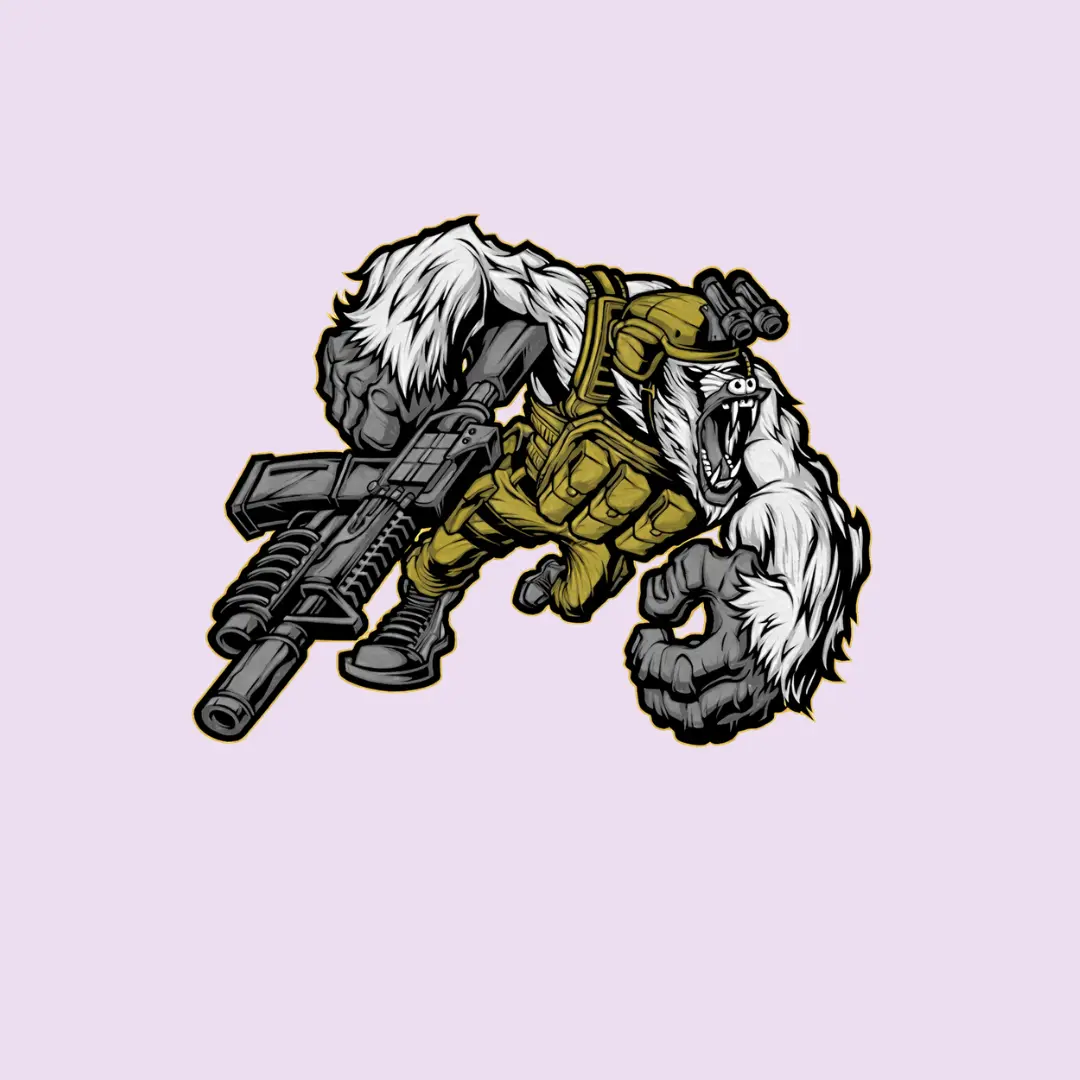 Tactical Gorilla Sticker, Military Monkey with Gun Decal, Badass Animal Vinyl Sticker, Army Gorilla Graphic, Gamer Laptop Car Decal