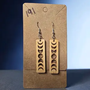 191) Wooden Rectangle Moon Phase Earrings! (witchy vibes)