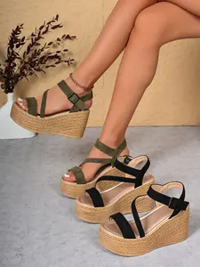 Women's Sequin Ankle Strap Chunky Heel Open Toe Sandals, Elegant Summer Party Dress Shoes, Stylish Casual Footwear