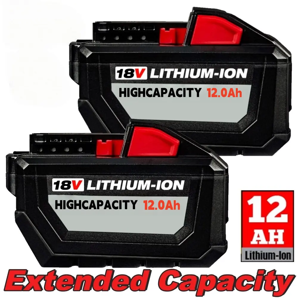 2Pack 12.0Ah Replacement for Milwaukee M18 Battery 18V Lithium Black 12.0-2