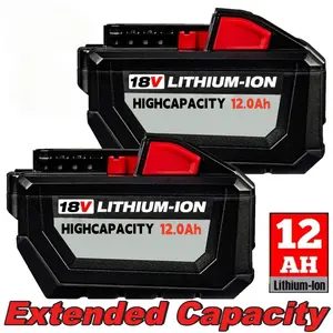 2Pack 12.0Ah Replacement for Milwaukee M18 Battery 18V Lithium Black 12.0-2