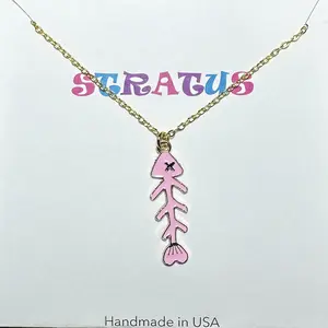Pink Fish Skeleton 18 Inch Necklace