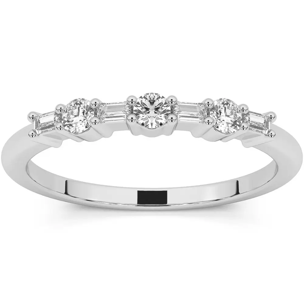 1/4Ct Baguette & Round Diamond Wedding Ring Stackable Band 14k Gold Lab Grown
