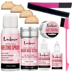 Hair Wax Tool Set, Hair Wax Stick & Lace Wig Glue & Lace Wig Remover & Lace Wig Cap & Brush & Edge Control, Professional Hair Styling Tool for Women