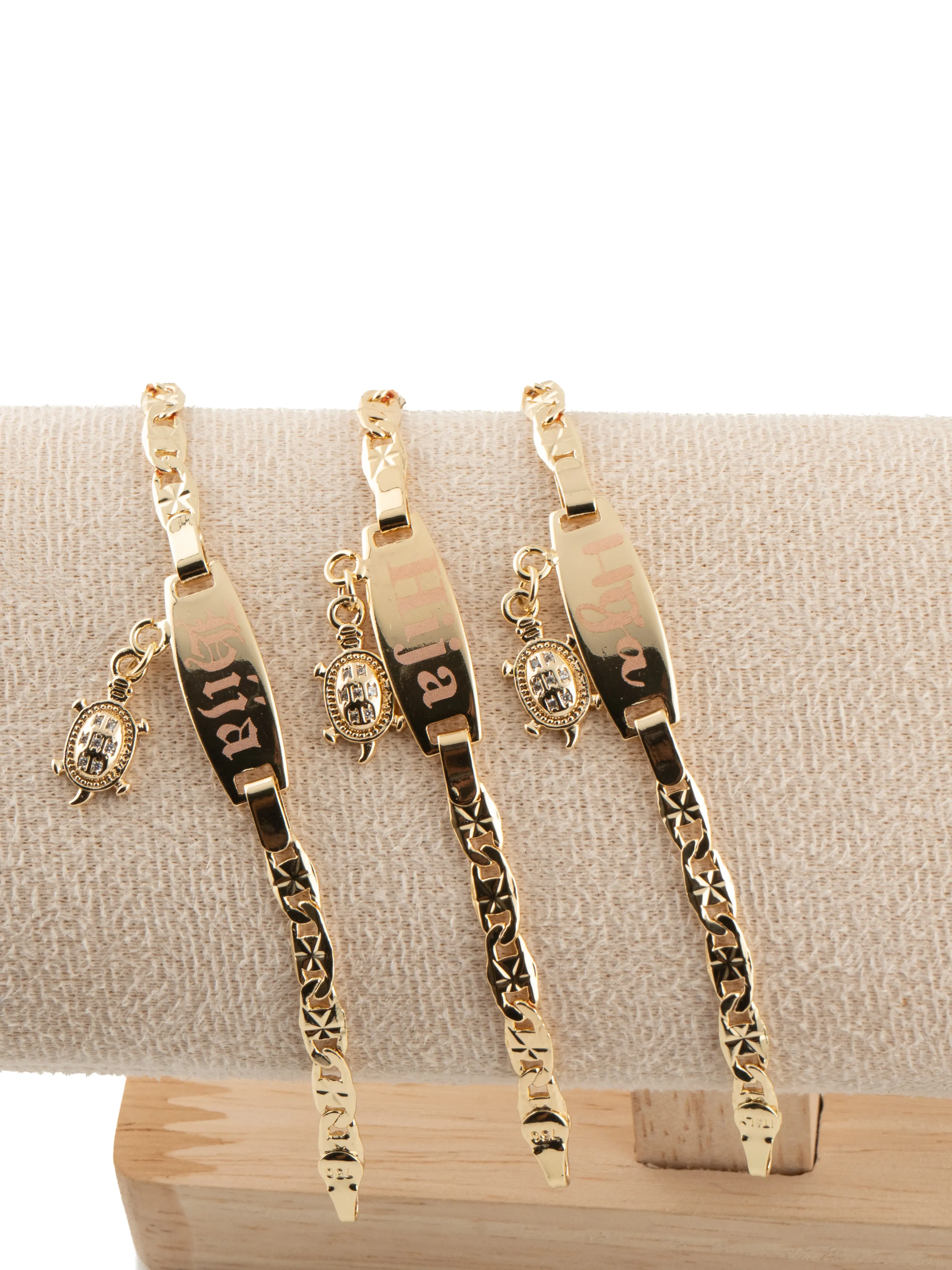 Personalized Letter Bracelets & Bangles for Baby, 4.5 in Gold-Filled Milestone Keepsake with Baby Turtle Charm and Gold-Filled Shine, Baby Bracelet, Casual
