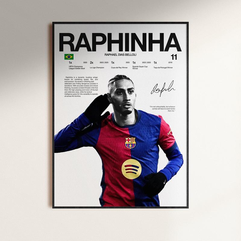Raphinha Poster, FC Barcelona Wall Print, Football Digital Download, Soccer Print Decor, Spanish Football, Football Soccer Gift