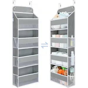 Over The Door Organizer 35.2lbs Load Stuffed Animal Storage Hanging Swing-Proof Bathroom Organizers With 4 Bins 6 Side Pockets For Nursery Newborn Baby Essential Stuff