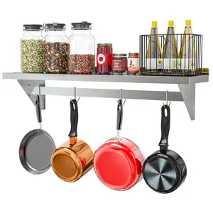 12" x 48" 18-Gauge Stainless-Steel Heavy Duty Wall Shelf with Pot Rack, WMPS-1248 .