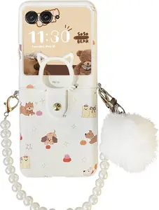 Moto Razr 2024/2025/2026 Shockproof Hinge Protection Case, Cute Puppy Pattern Design with 2 Chains & Hold Ring for Motorola Flip Phones