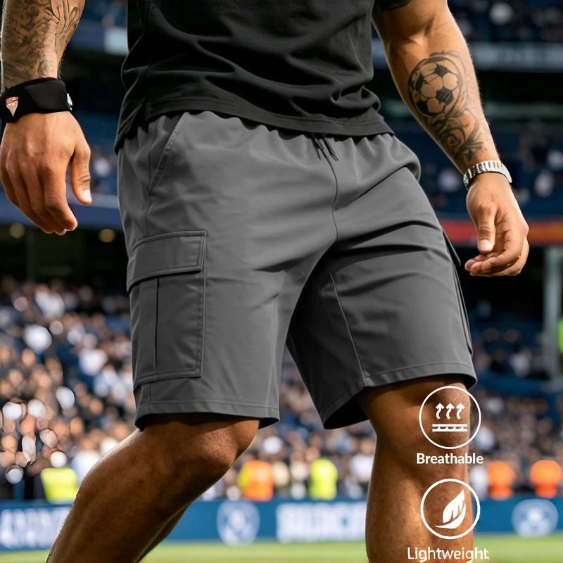 Men’s Regular Fit Cargo Athletic Shorts, Lightweight Breathable Drawstring Casual Workout Shorts with Side Cargo Pockets, Knee Length Daily Sports Running Streetwear Summer Short Pants,Comfy Elastic Waist Drawstring Pants,athleisure wear
