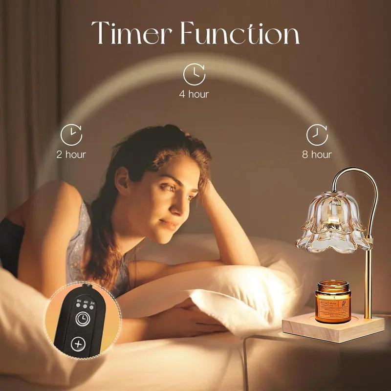 Gold Floral Wax Melt Lamp with Timer & Adjustable Base, Safe Flameless Candle Warmer for Long-Lasting Fragrance & Home Aesthetic