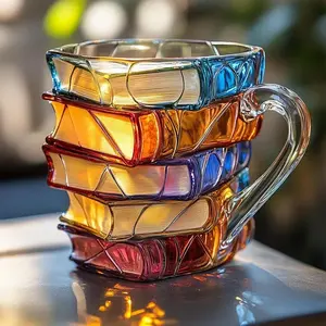 320ml Glass Book Mug 3D Glass Coffee Cup Unique Books Stack Design Perfect Gift for Literature Lovers Daily Use Drinkware Ceramic Tumblers