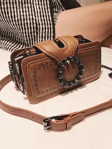 Punk style fashion personality niche design shoulder bag, retro cool practical texture rivet crossbody bag, with chain shoulder strap decoration, multi compartment design, suitable for commuting and shopping, Studded Bag